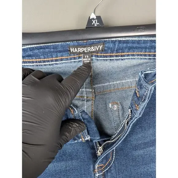 New Harper & Ivy Y2K Juniors 1 Rhinestone Pocket Dark Blue Flare Denim Size 13 - Picture 5 of 12